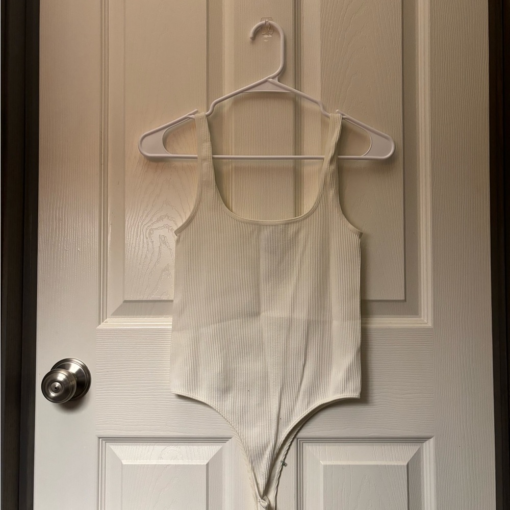 S/M White Ribbed Bodysuit